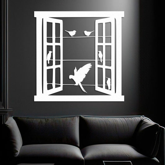Open Window Design with Birds Silhouette