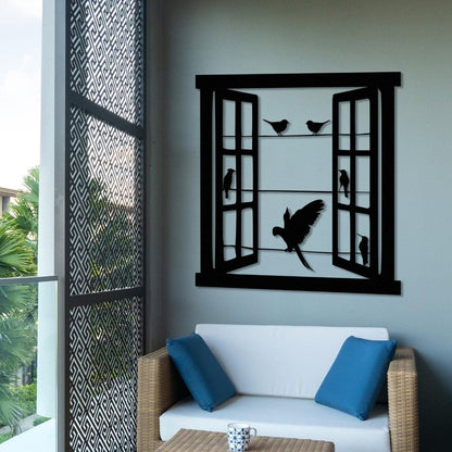 Open Window Design with Birds Silhouette